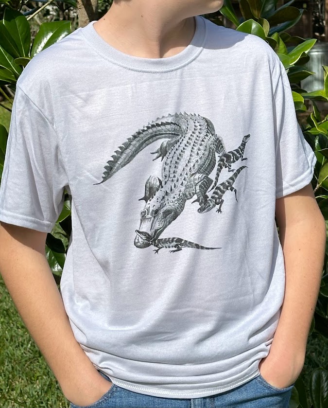 alligator family on silver tshirt